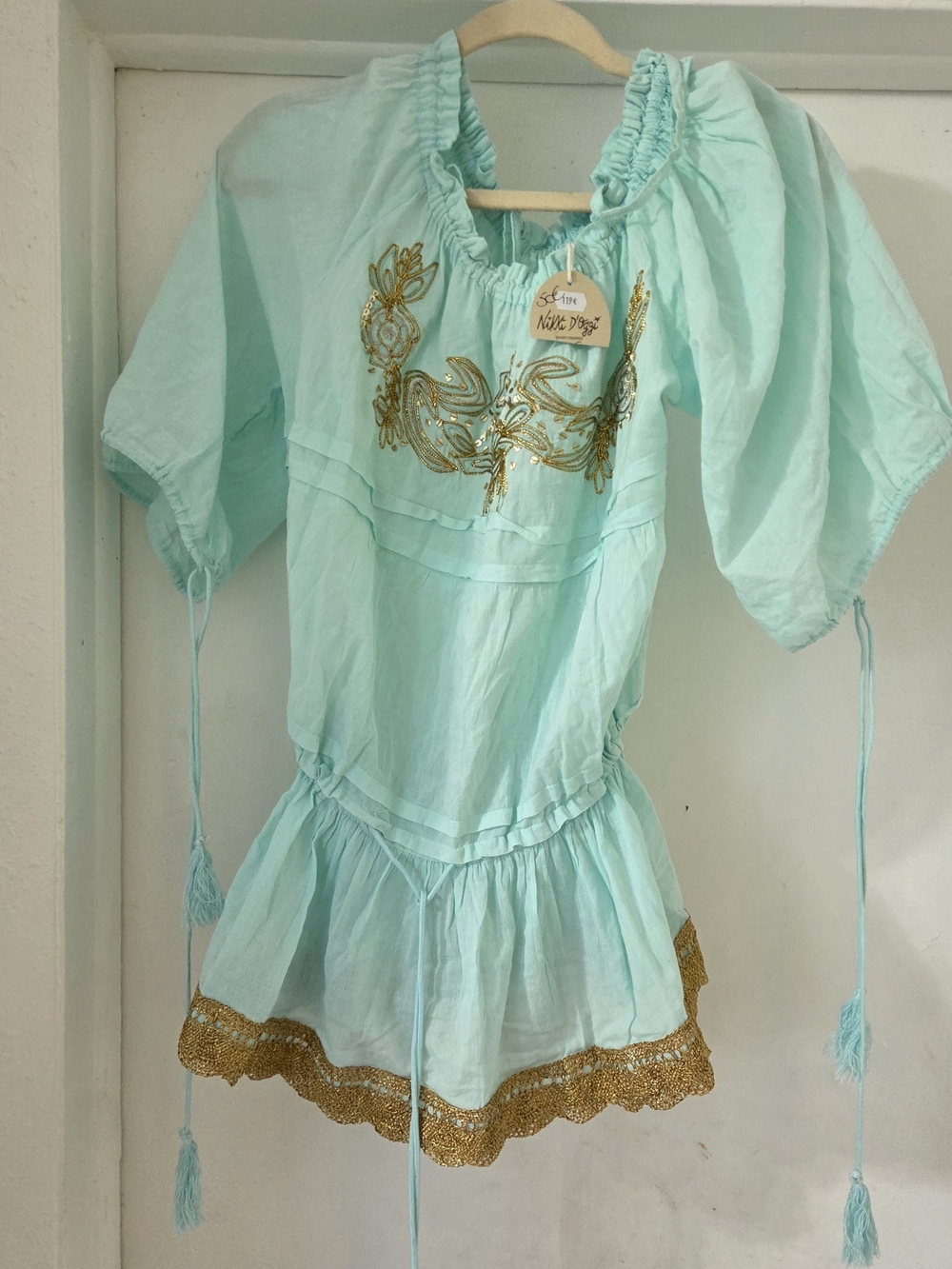 NWT Nikki D'Oggi Saint-Tropez Green Boho Resort Embroidered Top Blouse One Size
